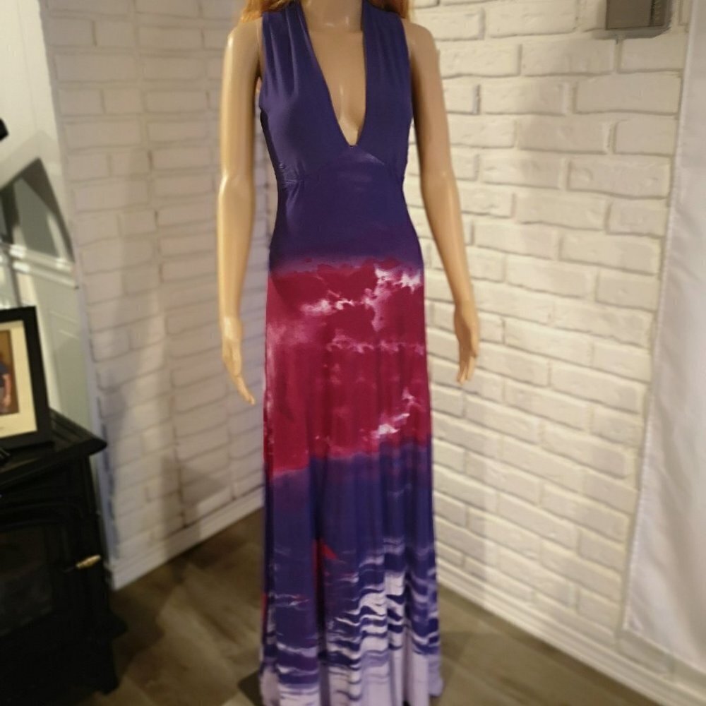 Venus Ladies Size Small Purple Dk Pink White Sleeveless Maxi Length V-neck Dress